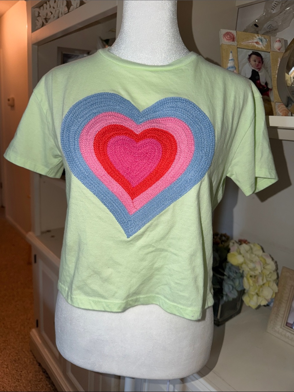 Jessica Simpson Light Green Tee with Multicolor Heart Patch